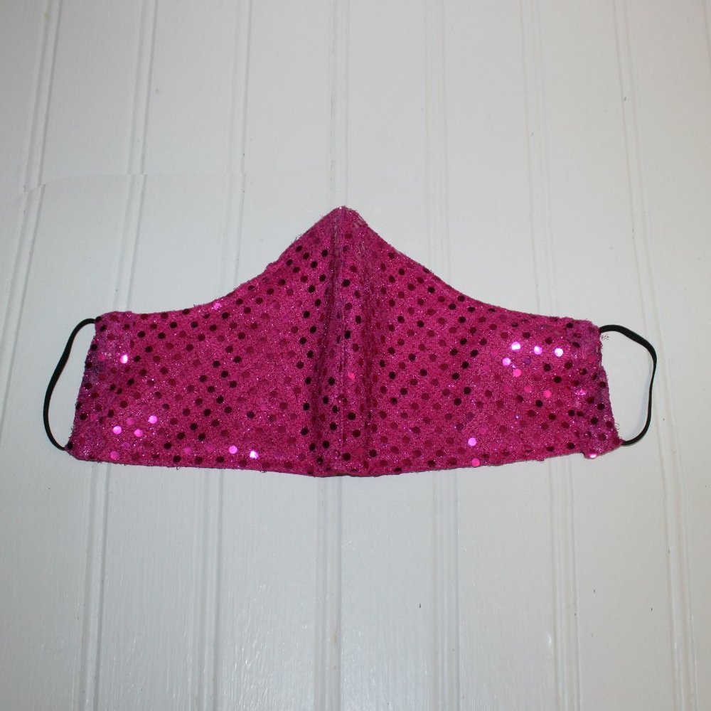 HANDMADE Kids Hot Pink Sequin Face Mask Shield - Picture 2 of 3
